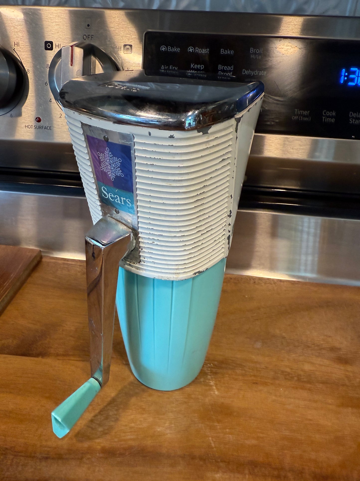Sears Wall Mount Hand Ice Crusher Vintage Teal