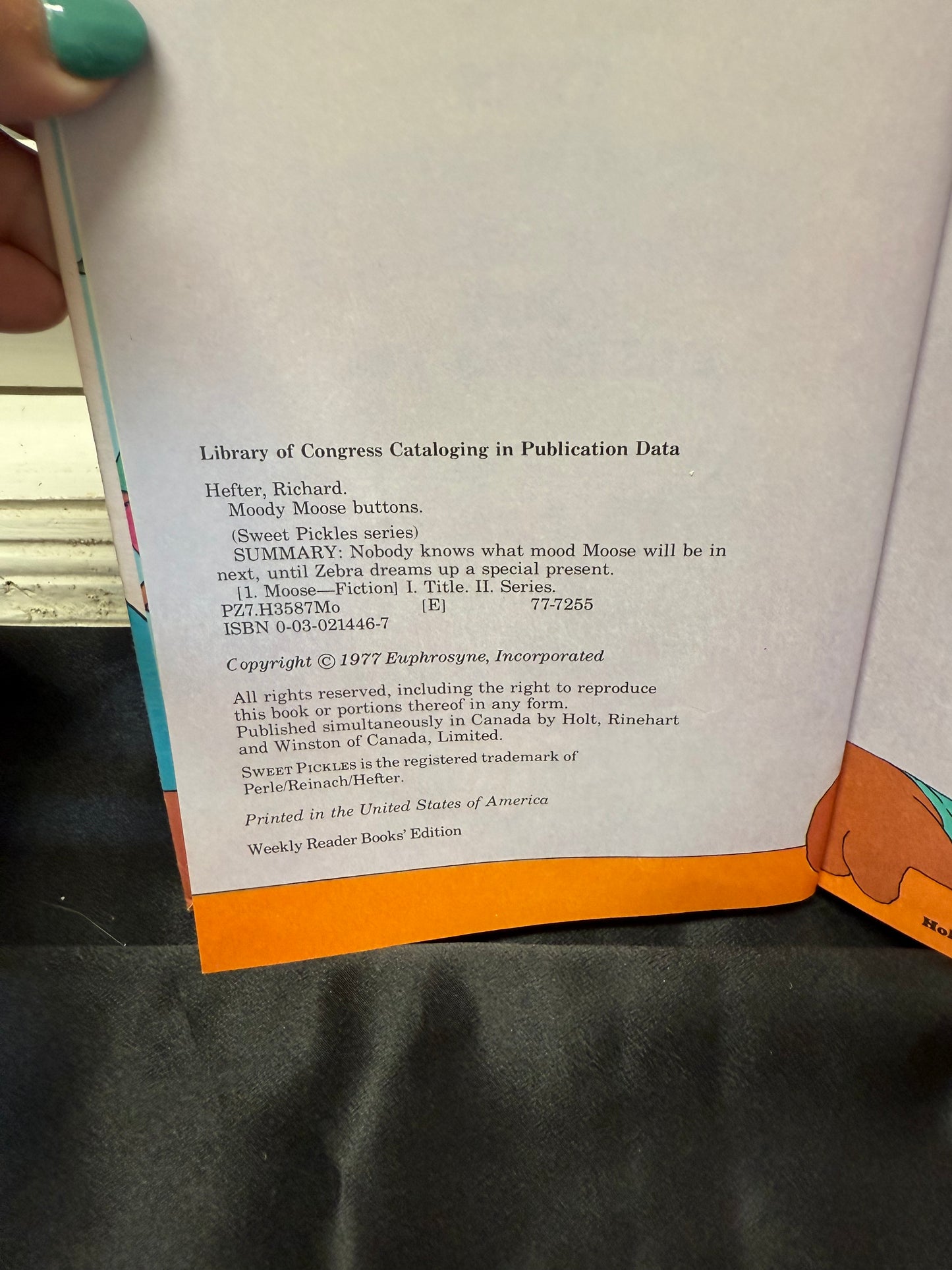 Moody Moose Buttons A Sweet PIckels Book 1977