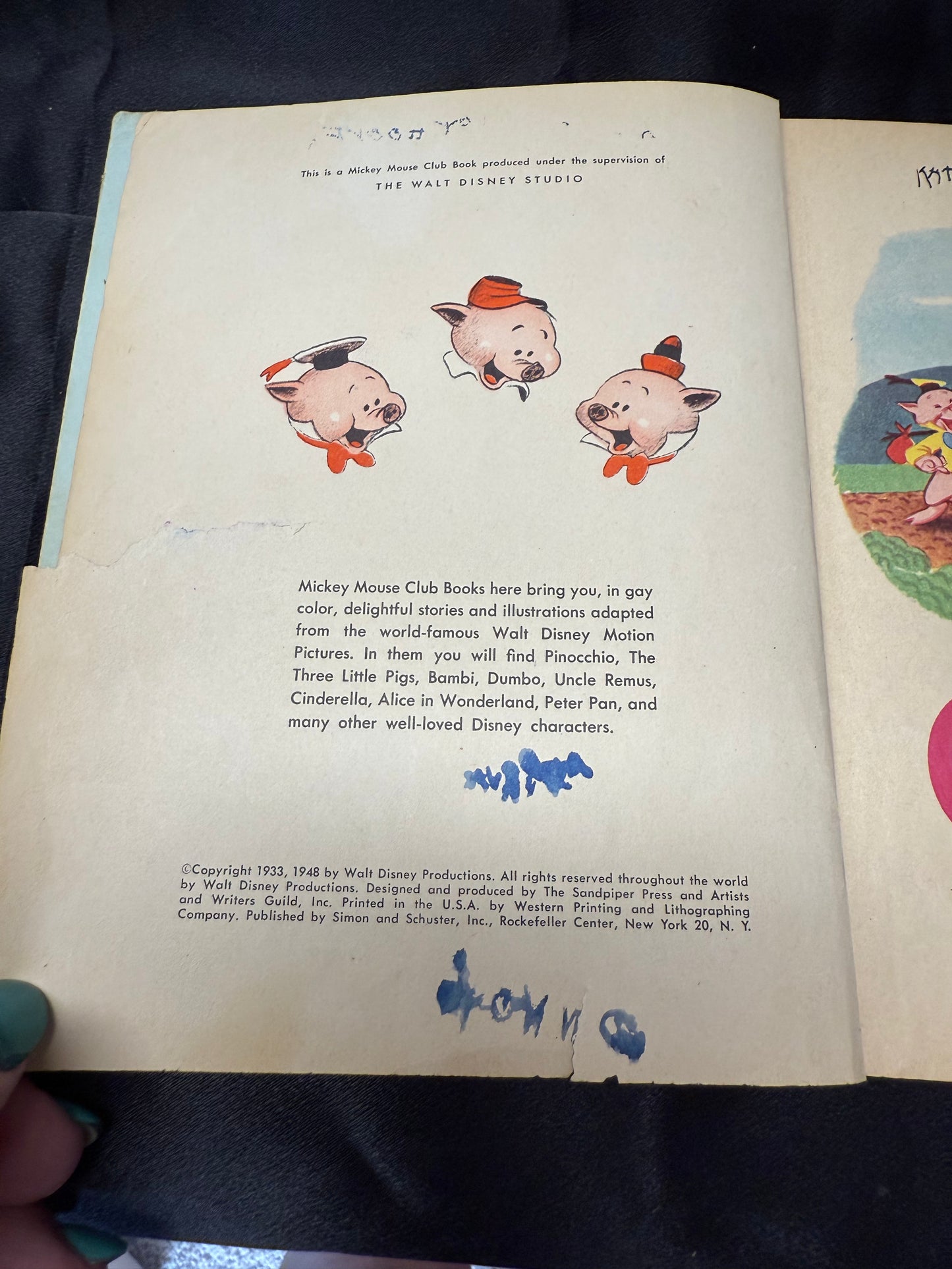 The Three Little Pigs A Mickey Mouse Club B book 2nd Printing 1948