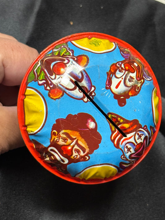 Baby Rattle Vintage with Plastic Handle and Clowns on Face