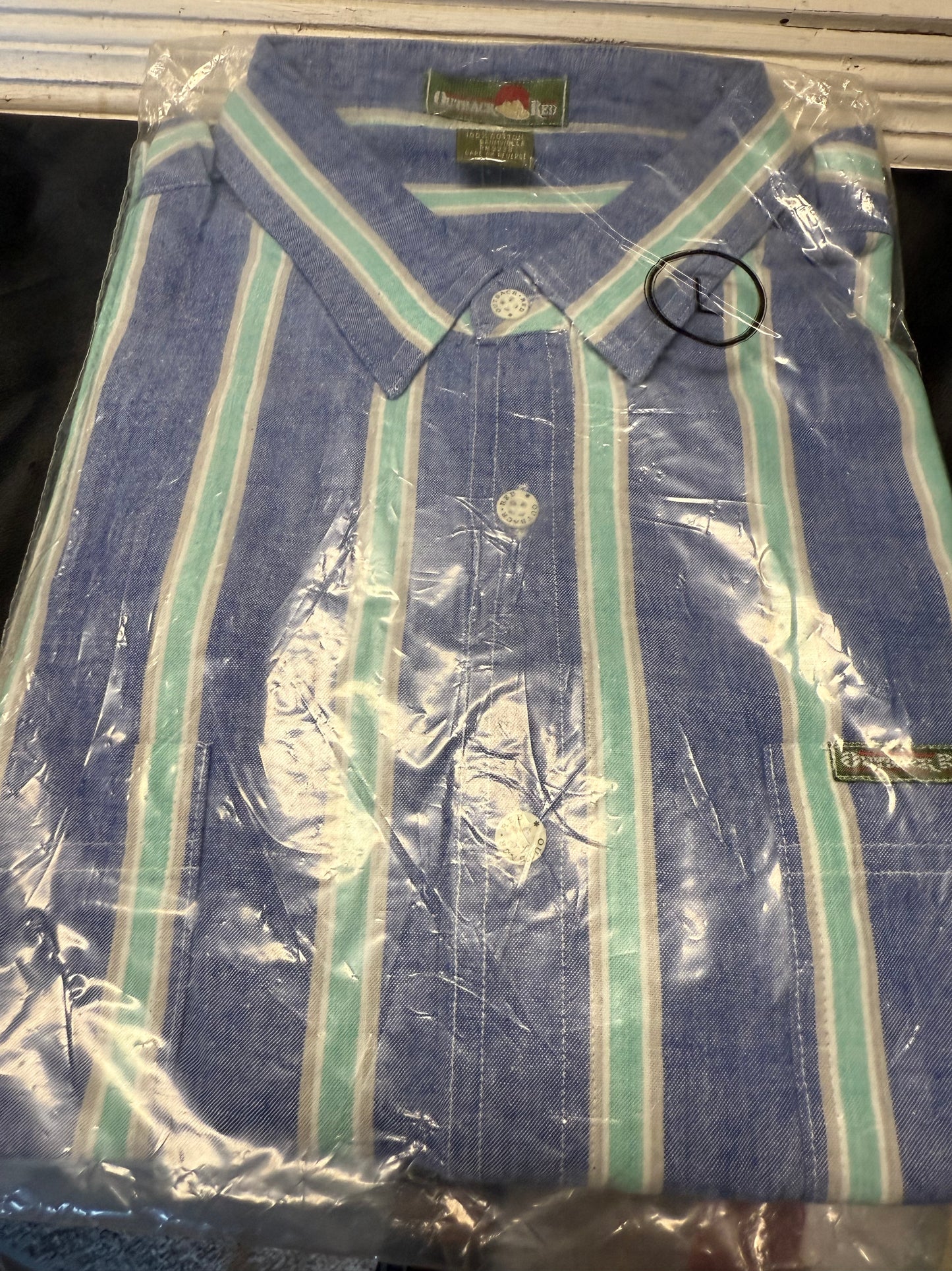 Outracr Red Blue Teal and white striped Mens Shirt