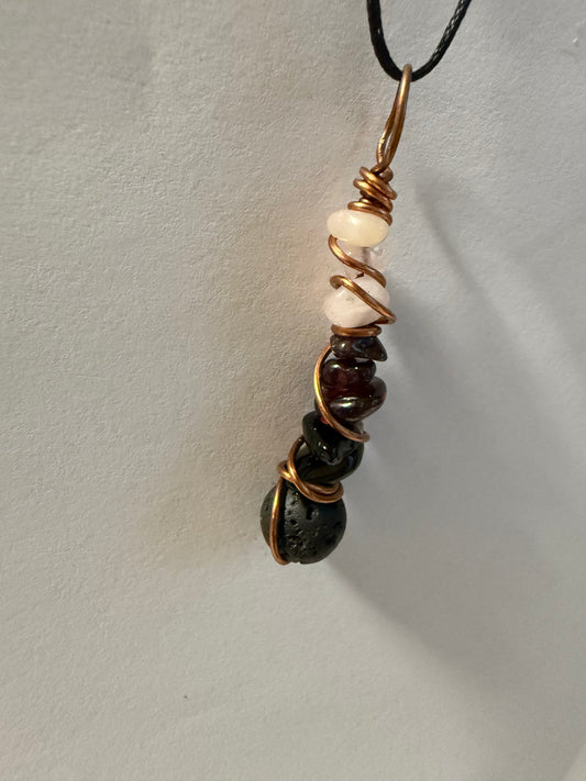 Rose Quartz, Lava, Onyx and Garnet New Beginnings Pendent